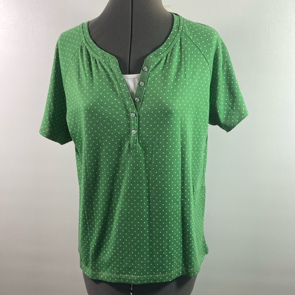 Baxter & Wells Top Women Size Large Green w White Polk Dots New with Tags - Picture 1 of 9